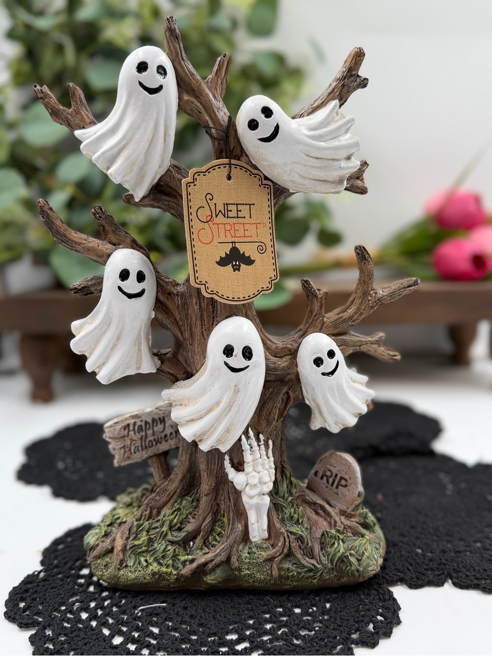 sweet street 14” spooky ghost tree halloween tabletop decor nwt